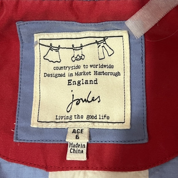JOULES Kid's Quilted Vest in Red with Blue/white lining - Picture 4 of 5